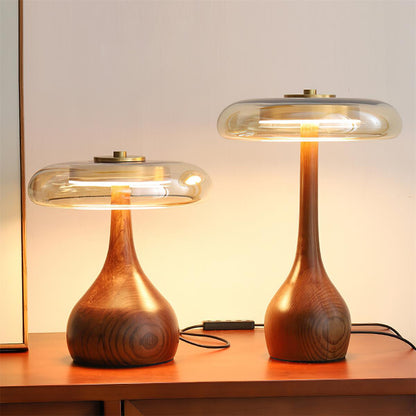 Élise Glass Table Lamp with Wooden Base and LED Dimmer
