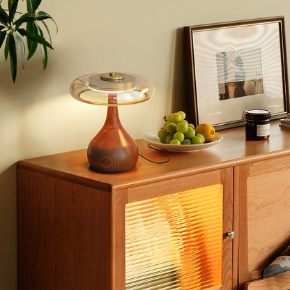 Élise Glass Table Lamp with Wooden Base and LED Dimmer