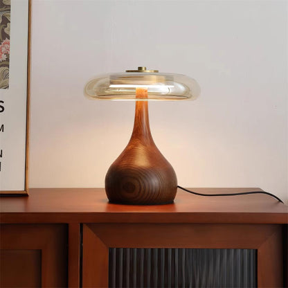 Élise Glass Table Lamp with Wooden Base and LED Dimmer