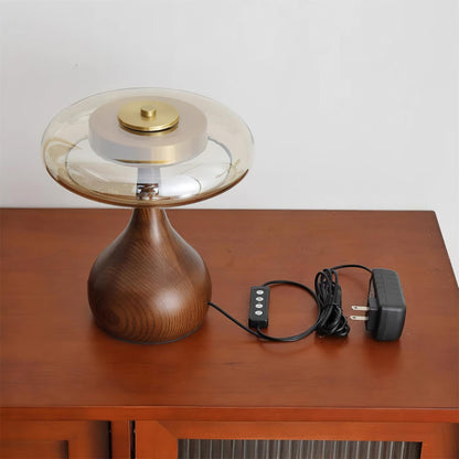 Élise Glass Table Lamp with Wooden Base and LED Dimmer