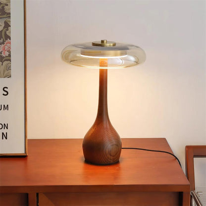 Élise Glass Table Lamp with Wooden Base and LED Dimmer