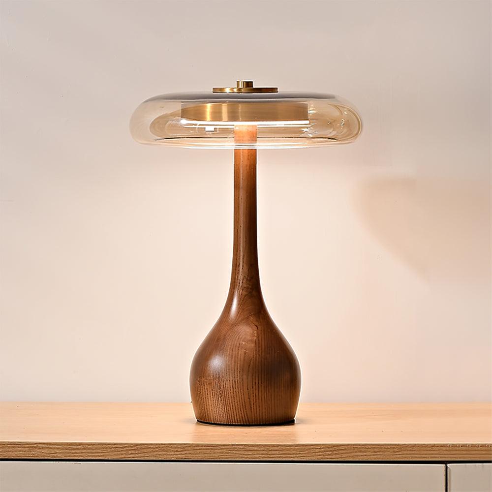 Élise Glass Table Lamp with Wooden Base and LED Dimmer