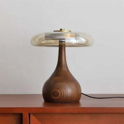 Élise Glass Table Lamp with Wooden Base and LED Dimmer