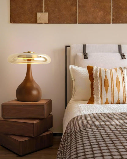 Élise Glass Table Lamp with Wooden Base and LED Dimmer