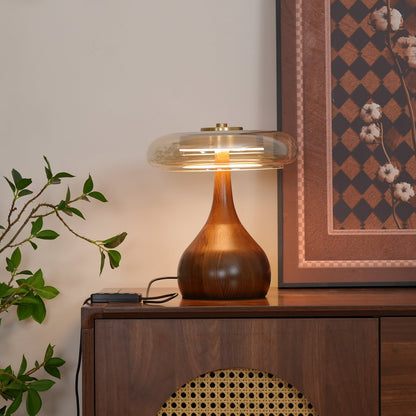 Élise Glass Table Lamp with Wooden Base and LED Dimmer