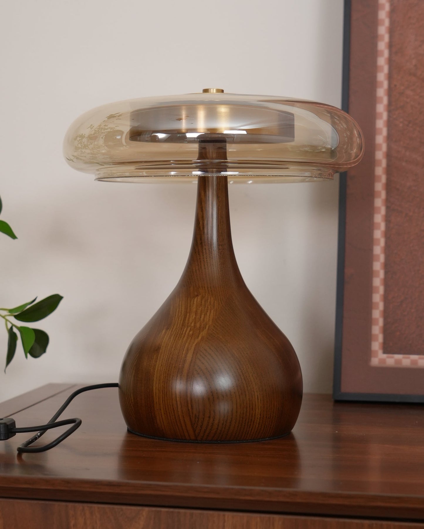 Élise Glass Table Lamp with Wooden Base and LED Dimmer