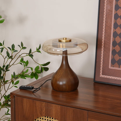 Élise Glass Table Lamp with Wooden Base and LED Dimmer