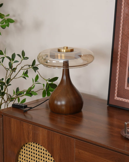 Élise Glass Table Lamp with Wooden Base and LED Dimmer