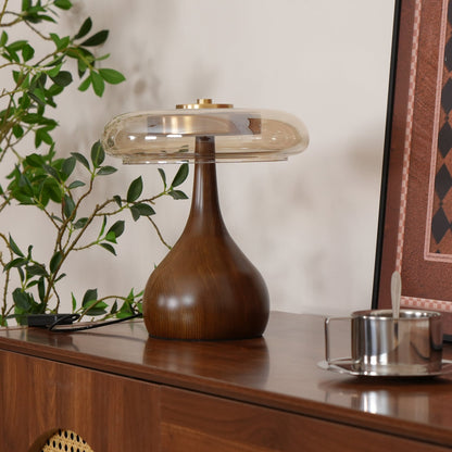 Élise Glass Table Lamp with Wooden Base and LED Dimmer