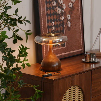 Élise Glass Table Lamp with Wooden Base and LED Dimmer