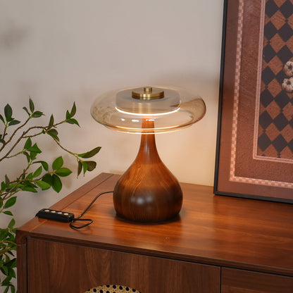 Élise Glass Table Lamp with Wooden Base and LED Dimmer