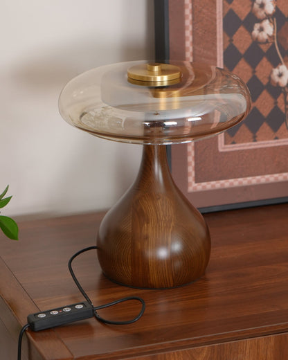 Élise Glass Table Lamp with Wooden Base and LED Dimmer
