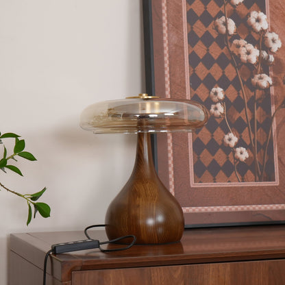 Élise Glass Table Lamp with Wooden Base and LED Dimmer