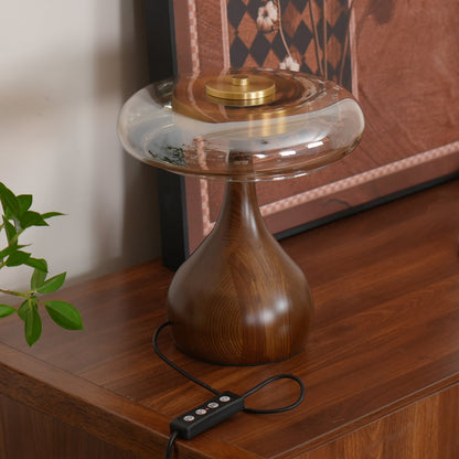 Élise Glass Table Lamp with Wooden Base and LED Dimmer