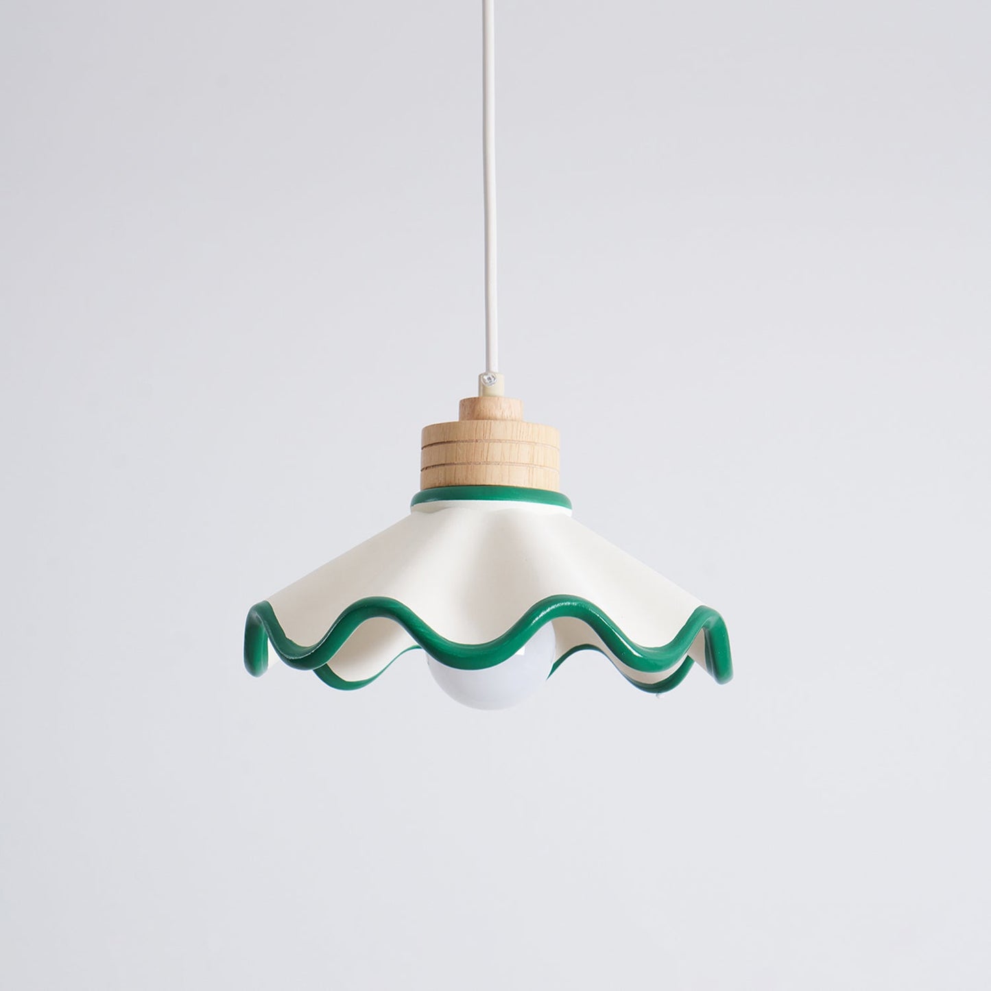 Juliette Pendant Lamp, Scalloped Resin Shade with Wood Accent
