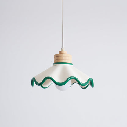 Juliette Pendant Lamp, Scalloped Resin Shade with Wood Accent