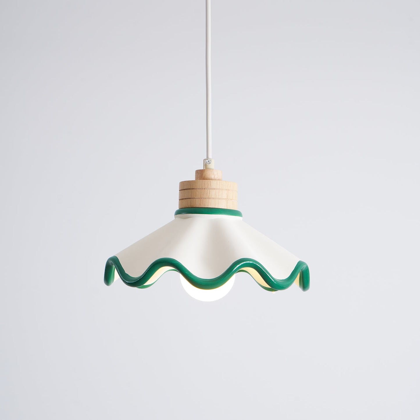 Juliette Pendant Lamp, Scalloped Resin Shade with Wood Accent