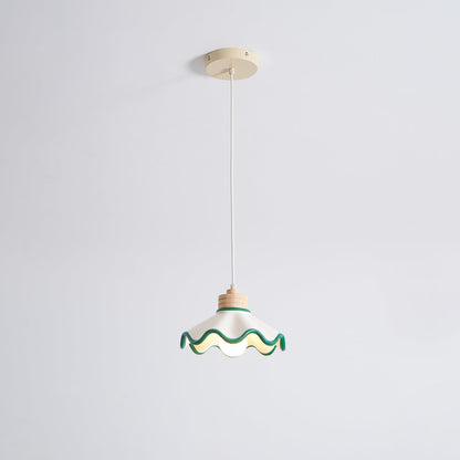 Juliette Pendant Lamp, Scalloped Resin Shade with Wood Accent