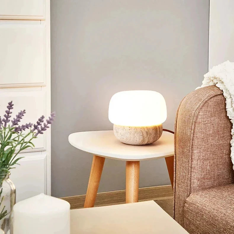 Juliette Travertine Mushroom LED Lamp