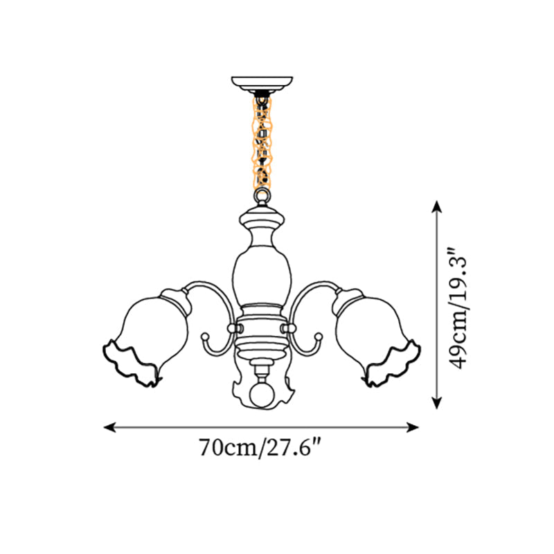 Céleste Wood Chandelier, Floral Glass Shades with Metal Arms