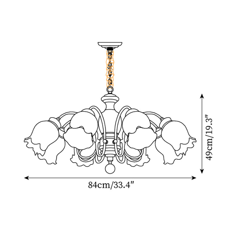 Céleste Wood Chandelier, Floral Glass Shades with Metal Arms