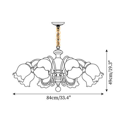 Céleste Wood Chandelier, Floral Glass Shades with Metal Arms