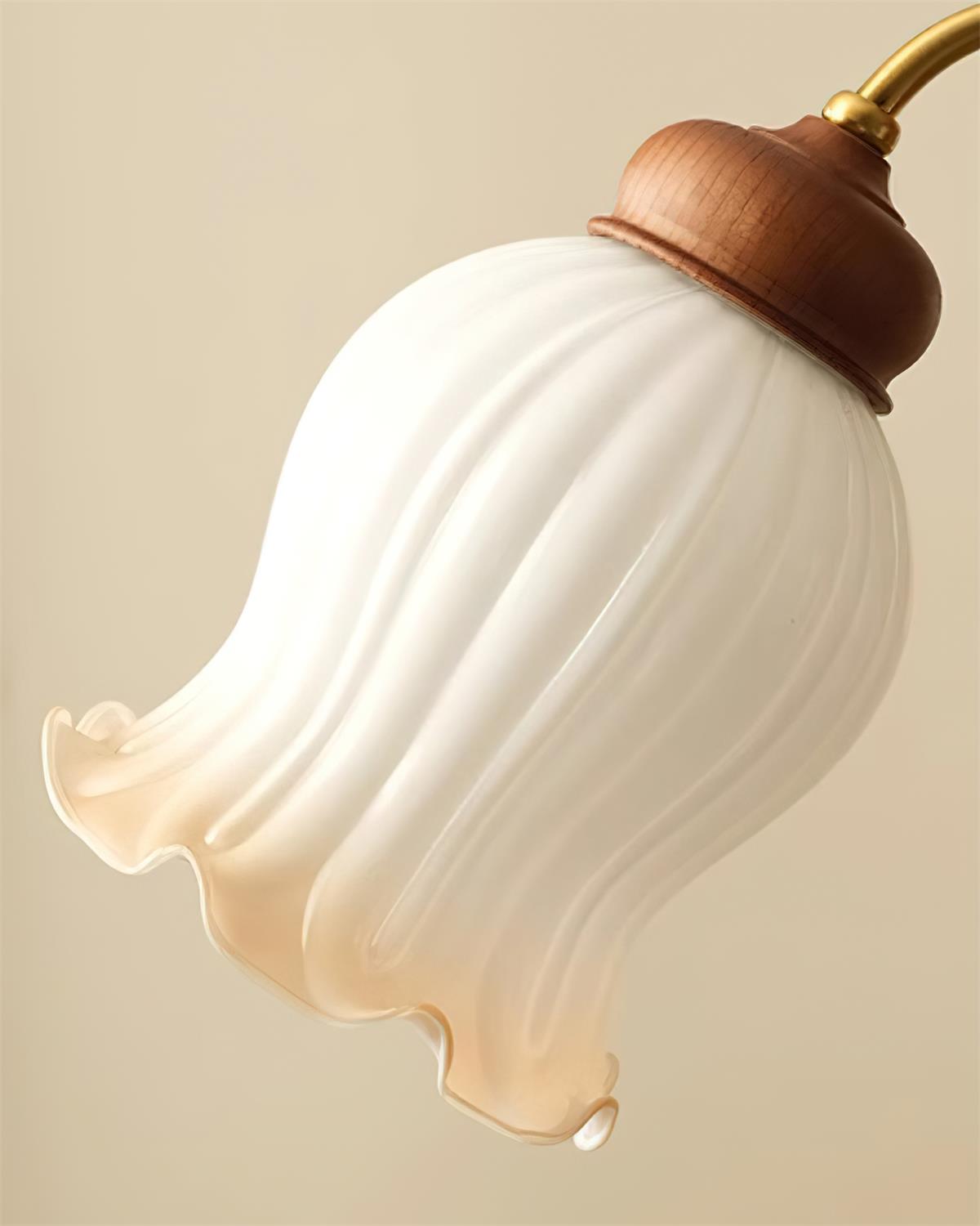 Céleste Wood Chandelier, Floral Glass Shades with Metal Arms