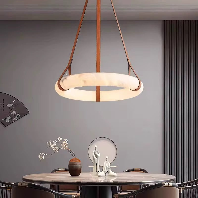 Elara Marble & Leather Ring Chandelier