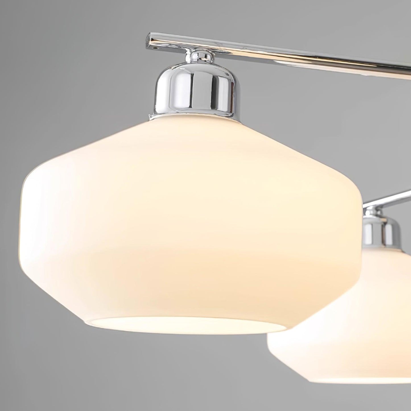 Béatrice Retro Chandelier, Glass Shades with Wood and Metal Frame