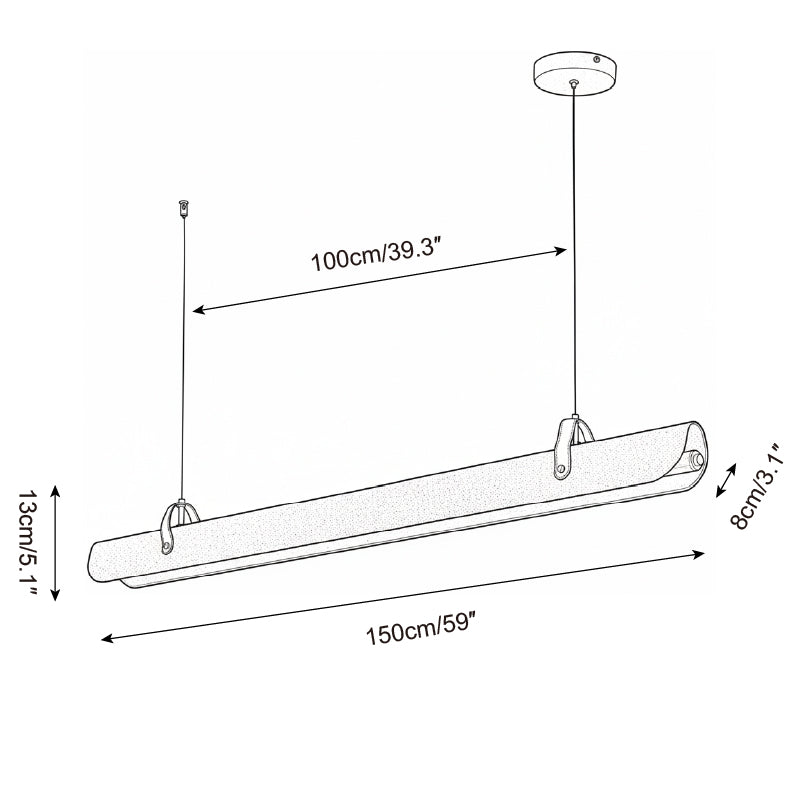 Étienne Linear Chandelier, Leather Strap LED with Metal Frame