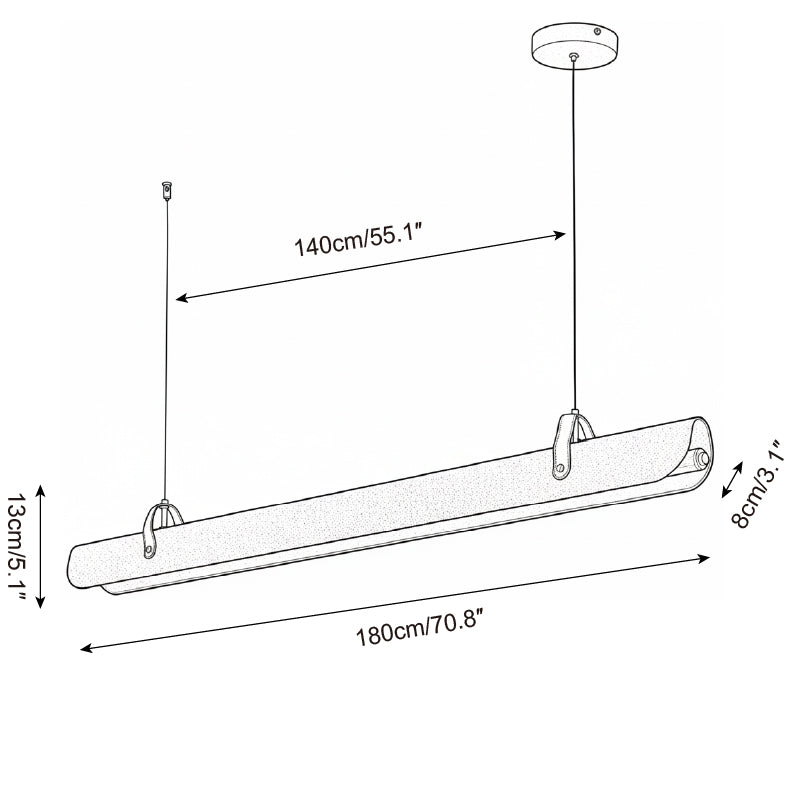 Étienne Linear Chandelier, Leather Strap LED with Metal Frame