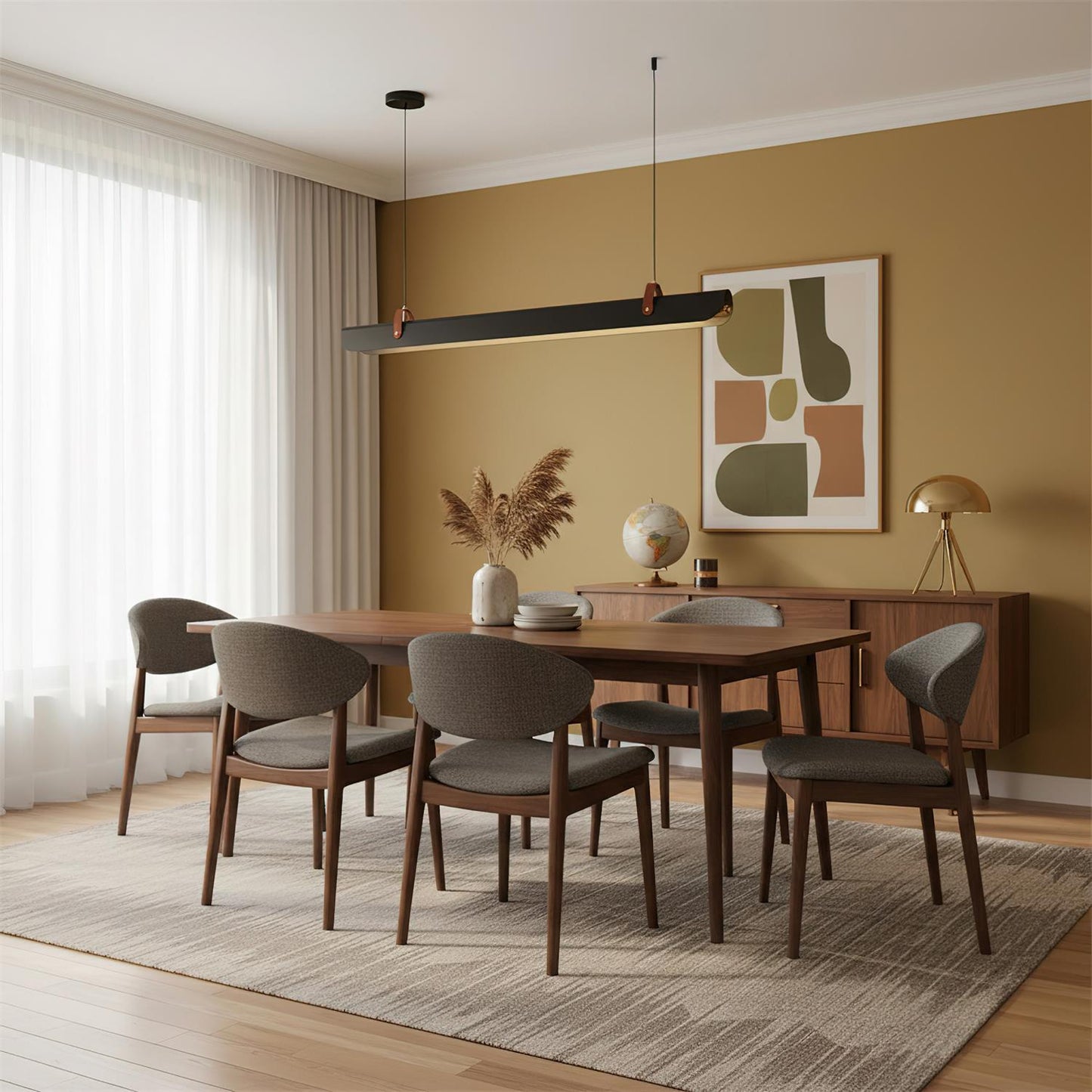 Étienne Linear Chandelier, Leather Strap LED with Metal Frame