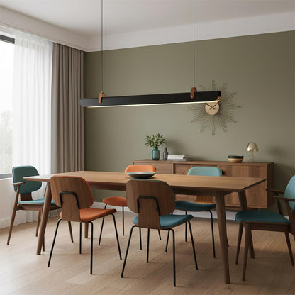 Étienne Linear Chandelier, Leather Strap LED with Metal Frame