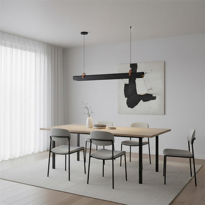 Étienne Linear Chandelier, Leather Strap LED with Metal Frame