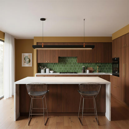 Étienne Linear Chandelier, Leather Strap LED with Metal Frame