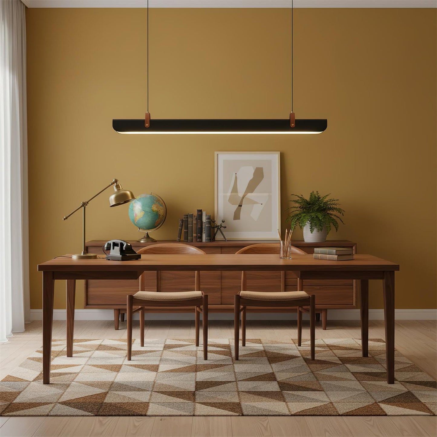 Étienne Linear Chandelier, Leather Strap LED with Metal Frame