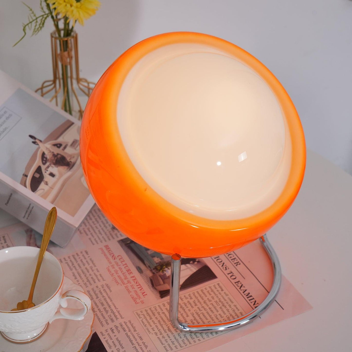 Margaux Bauhaus Dome Table Lamp with Curved Metal Base