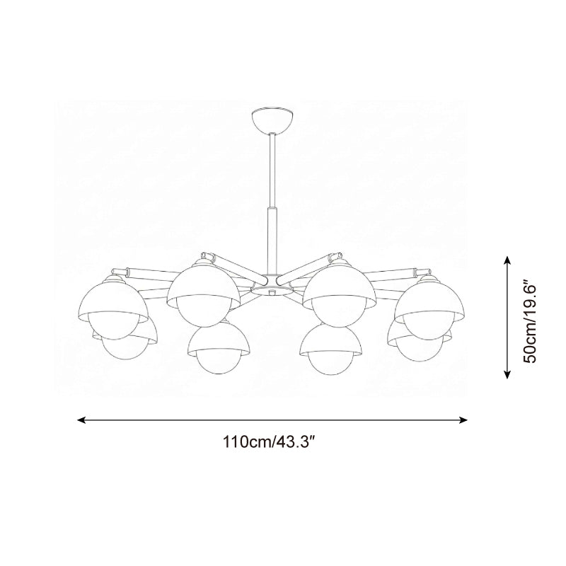 Élise Chandelier, Acrylic Globe Shades with Wood Accents
