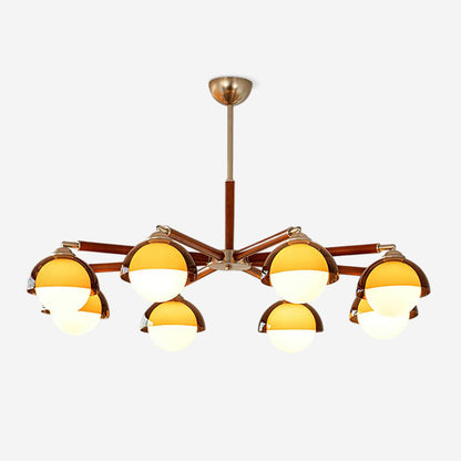 Élise Chandelier, Acrylic Globe Shades with Wood Accents