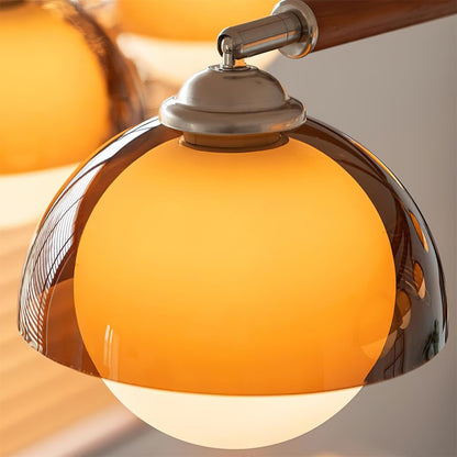 Élise Chandelier, Acrylic Globe Shades with Wood Accents