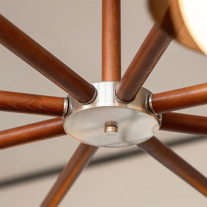 Élise Chandelier, Acrylic Globe Shades with Wood Accents