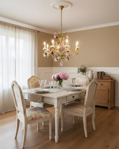 Adeline Crystal Chandelier, Floral Glass Accents with Antique Finish