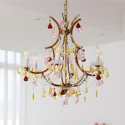 Adeline Crystal Chandelier, Floral Glass Accents with Antique Finish