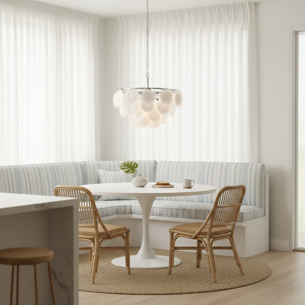 Delphine Glass Disc Chandelier, White Layered Shades with Metal Frame