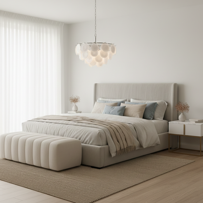 Delphine Glass Disc Chandelier, White Layered Shades with Metal Frame