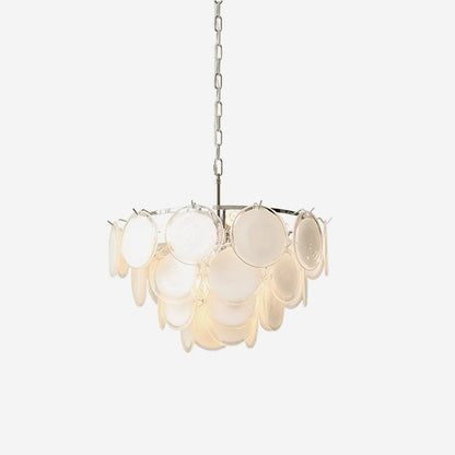 Delphine Glass Disc Chandelier, White Layered Shades with Metal Frame