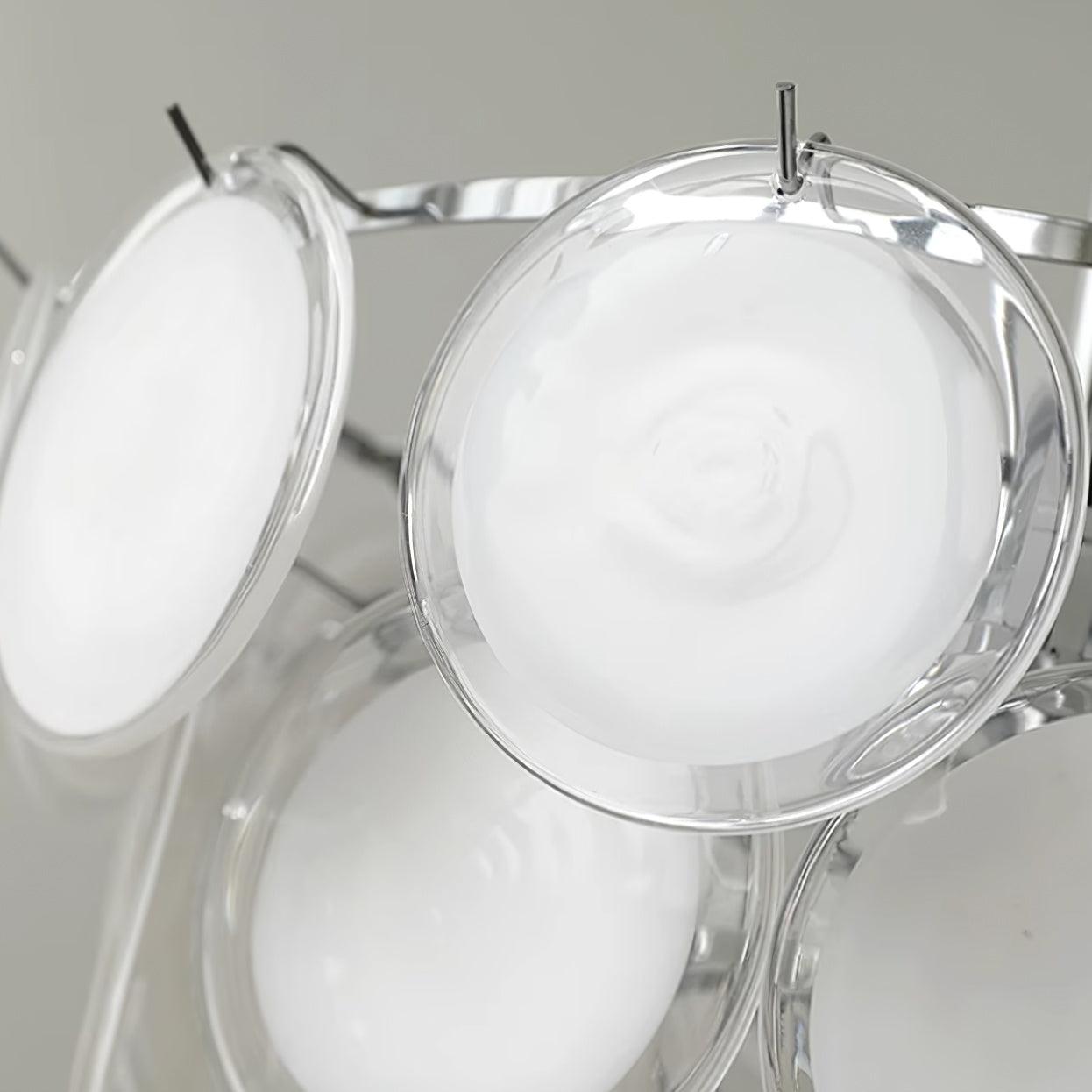 Delphine Glass Disc Chandelier, White Layered Shades with Metal Frame
