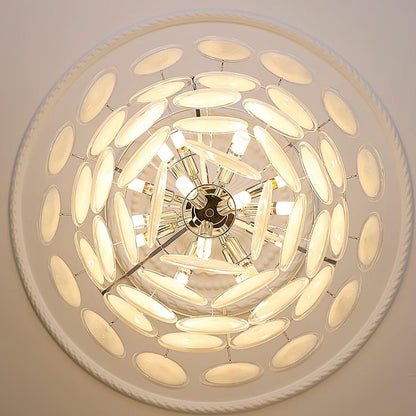 Delphine Glass Disc Chandelier, White Layered Shades with Metal Frame