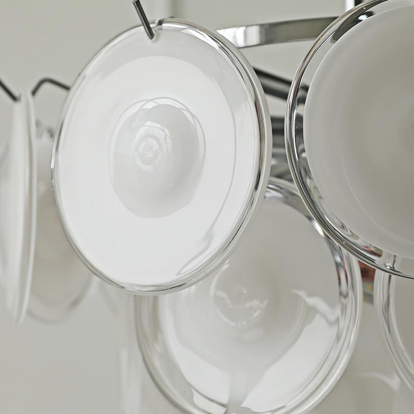Delphine Glass Disc Chandelier, White Layered Shades with Metal Frame