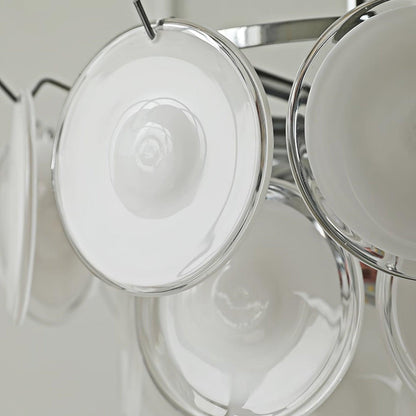 Delphine Glass Disc Chandelier, White Layered Shades with Metal Frame